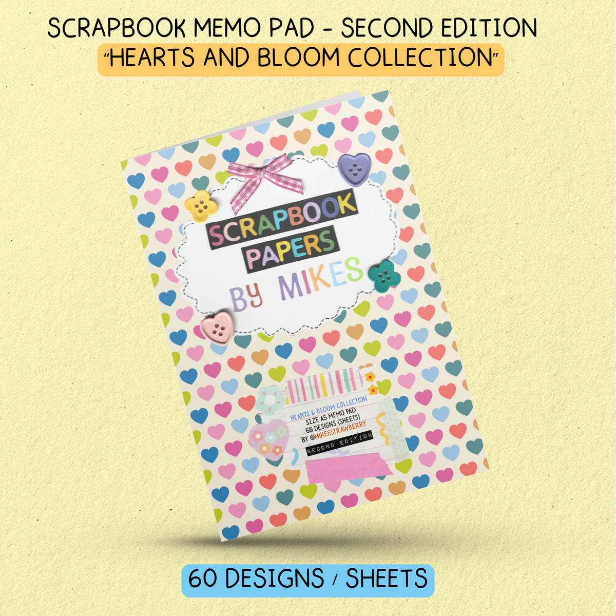 (PRE-ORDER) Scrapbook Memo Pad (2nd Edition) - "Hearts & Bloom Collection" - 60 sheets