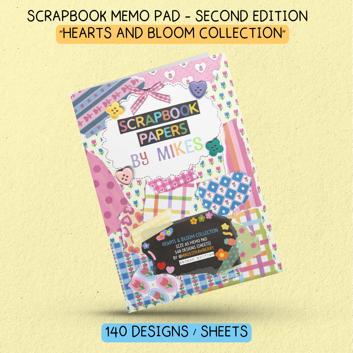 (PRE-ORDER) Scrapbook Memo Pad (2nd Edition) - "Hearts & Bloom Collection" - 140 sheets
