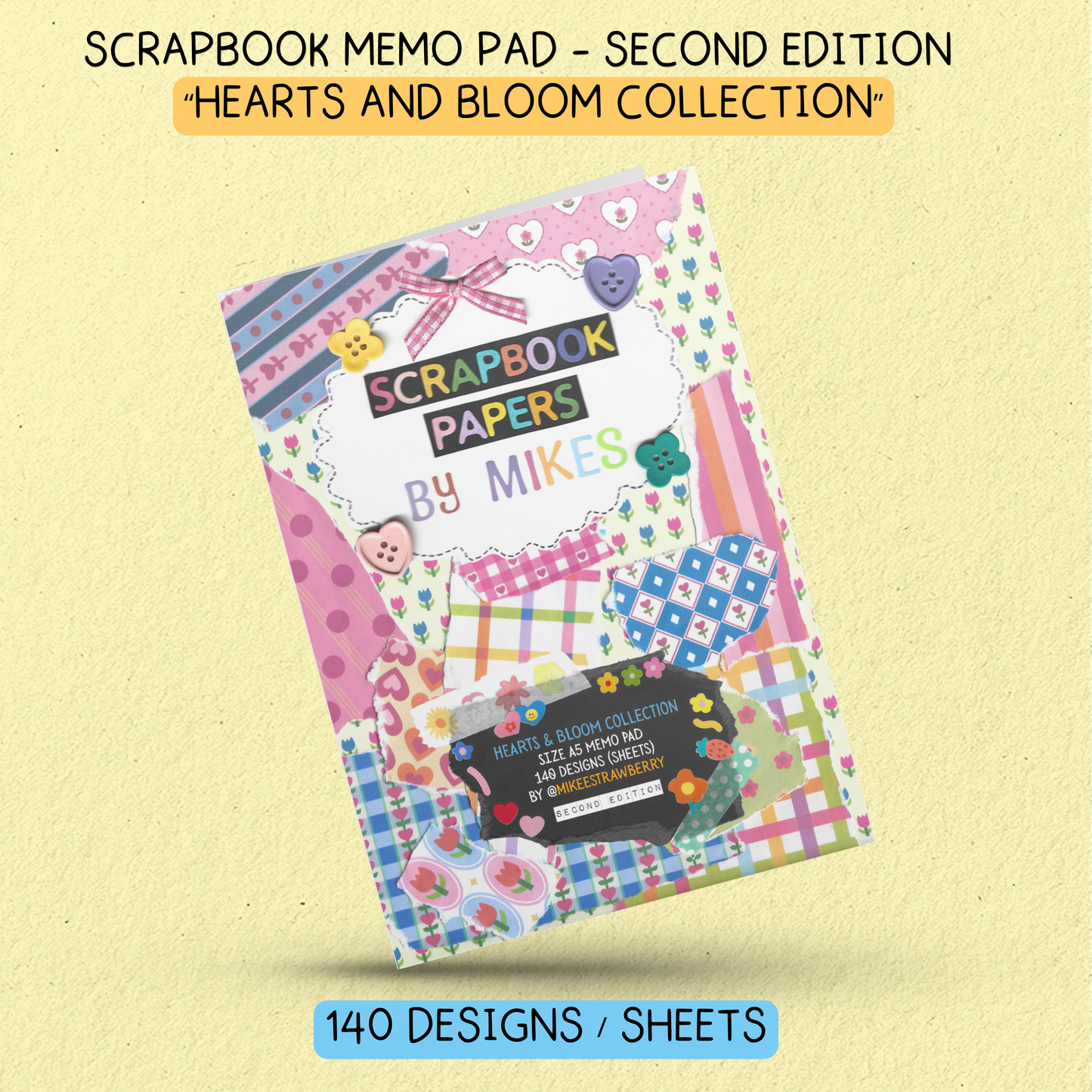 (PRE-ORDER) Scrapbook Memo Pad (2nd Edition) - "Hearts & Bloom Collection" - 140 sheets