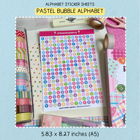Pastel Bubble Alphabet Sticker Sheet